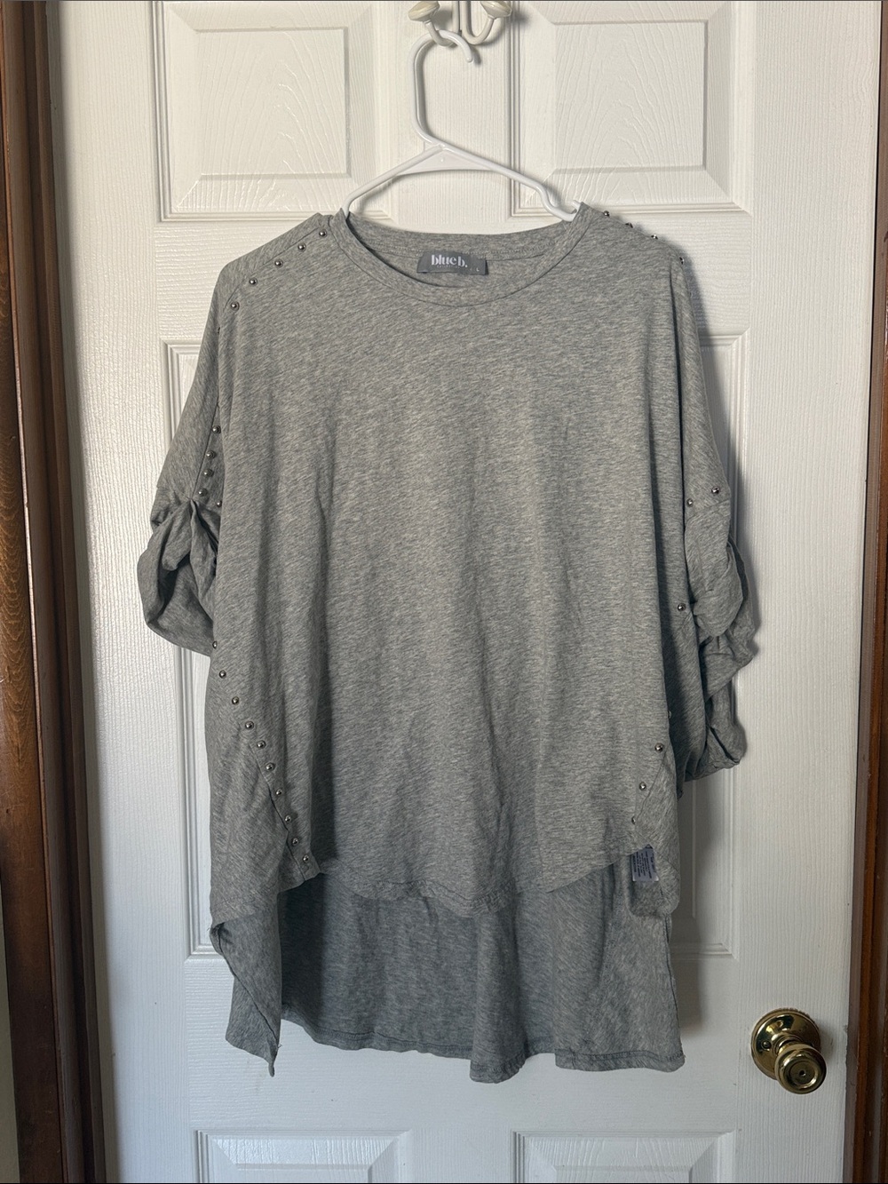 Three bird nest Heather Gray Studded Tunic Top